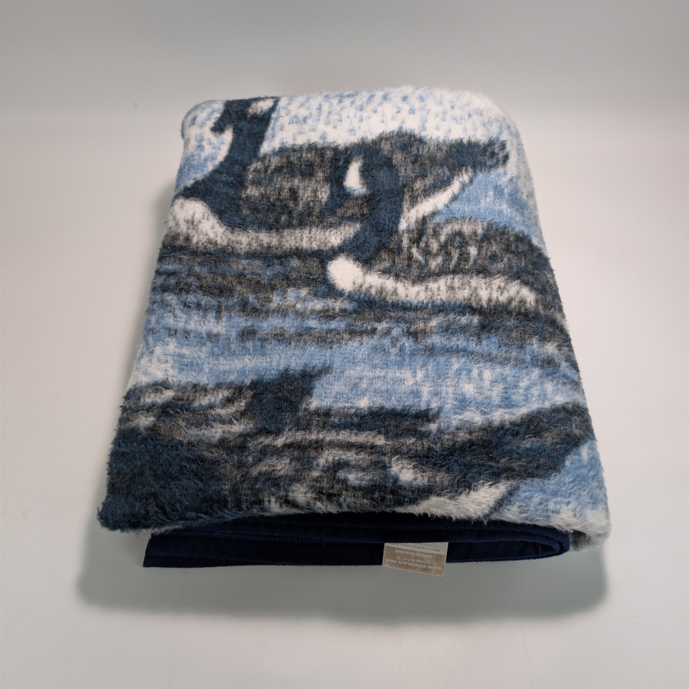 Vintage Biederlack Reversible Geese On The Water Graphic Fleece Throw Blanket